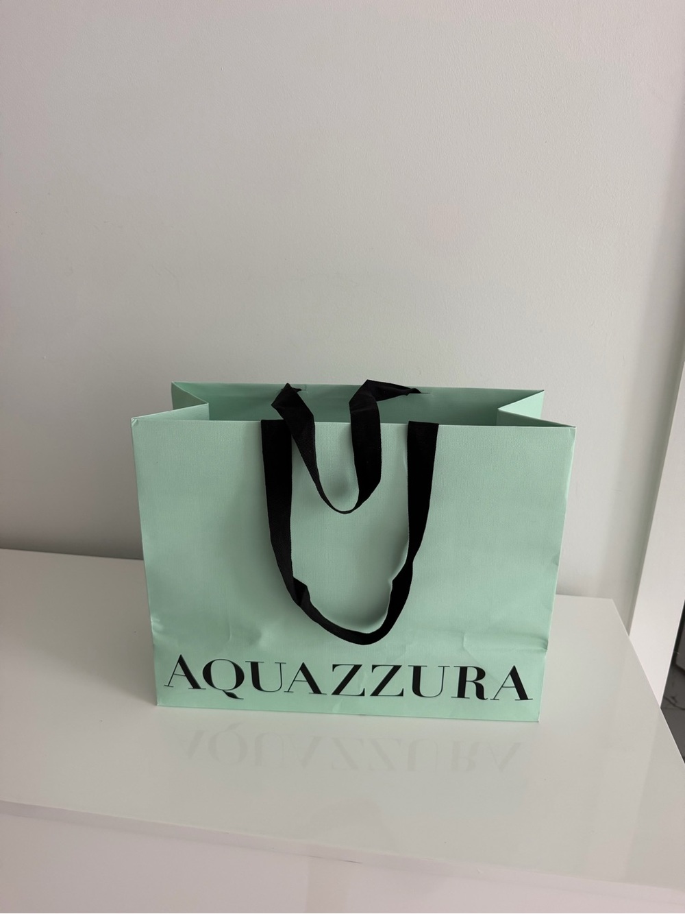 Aquazzura Mint Green Shopping Bag with Black Ribbon Handles